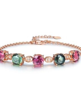 2385 - Rose Gold Plated Multi-Stone Bracelet | Synthetic Tourmaline Style